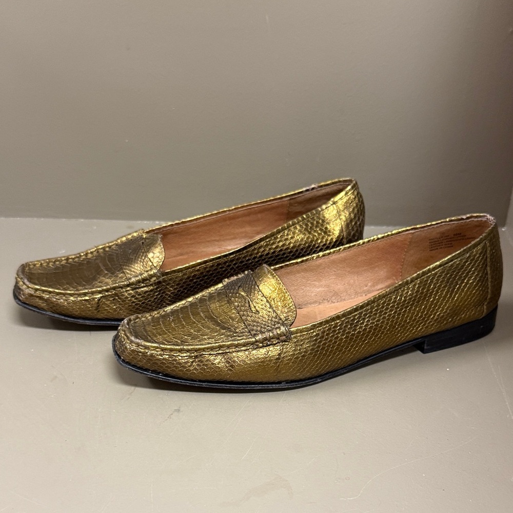 VTG Marc Alpert Gold Real Snakeskin Leather Penny Loafers. Amazing.
